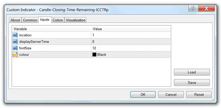 Candlestick Timer MetaTrader 4 Settings