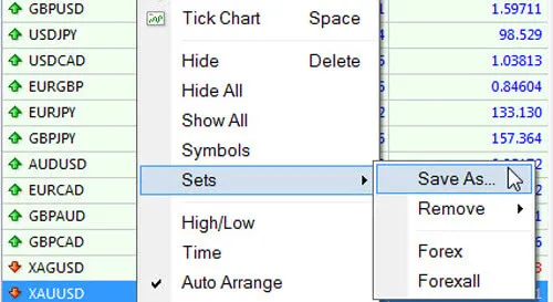 How to Create a Custom Market Watch Currency Set in Metatrader 4 (MT4) 3 Step 3: Save Your Custom Currency Set