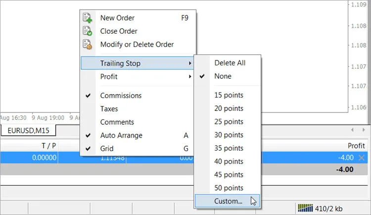 Built-In MT4 Trailing Stop Loss