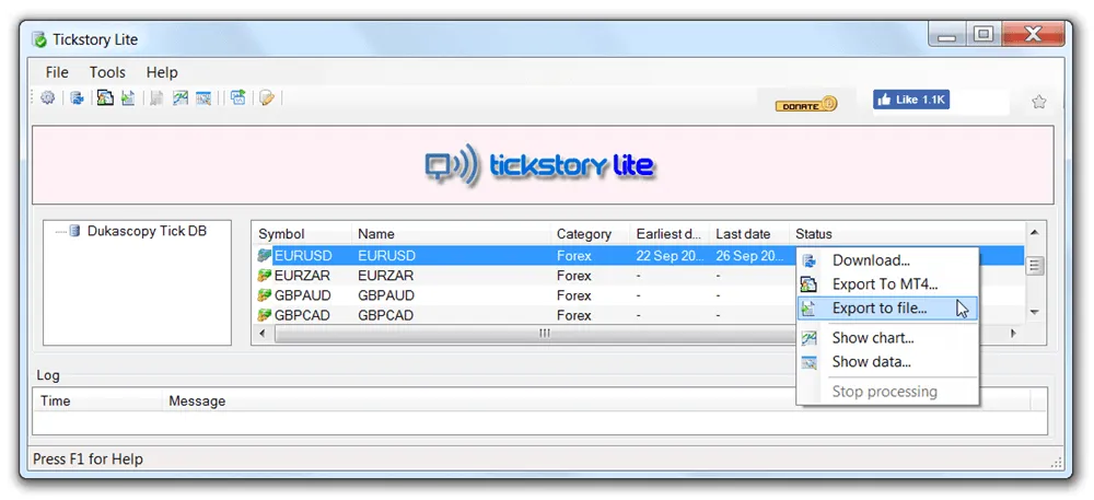Forex Tester 5 Review 6 Tickstory - Export to File
