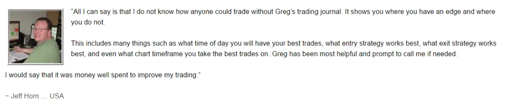 Trading Journal Spreadsheet Testimonial 1