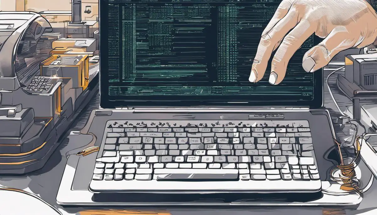 Illustration of hands typing on a keyboard to represent algorithmic trading.