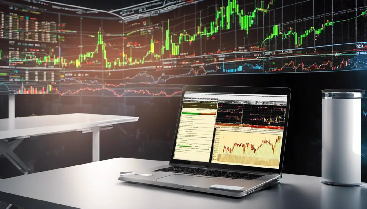 Image depicting algorithmic trading, with stock market charts and graphs.