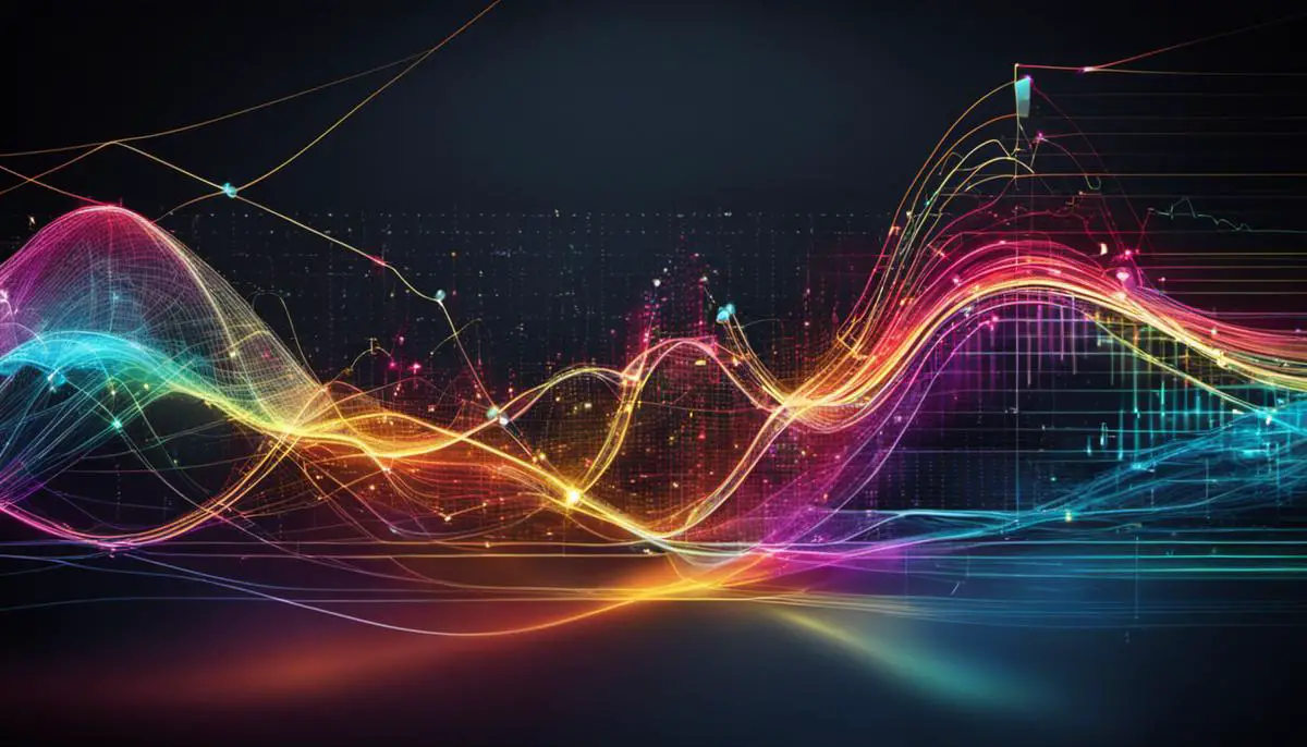 An abstract image representing the concept of algorithmic trading, with colorful interconnected lines and symbols.