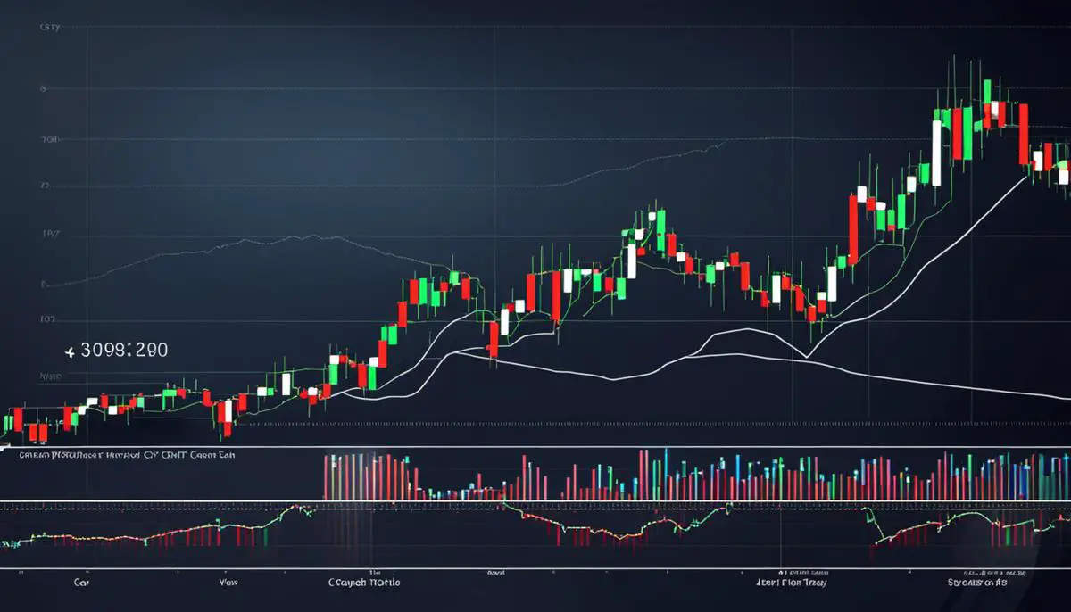 Illustration of a candlestick chart showing cryptocurrency trading movements