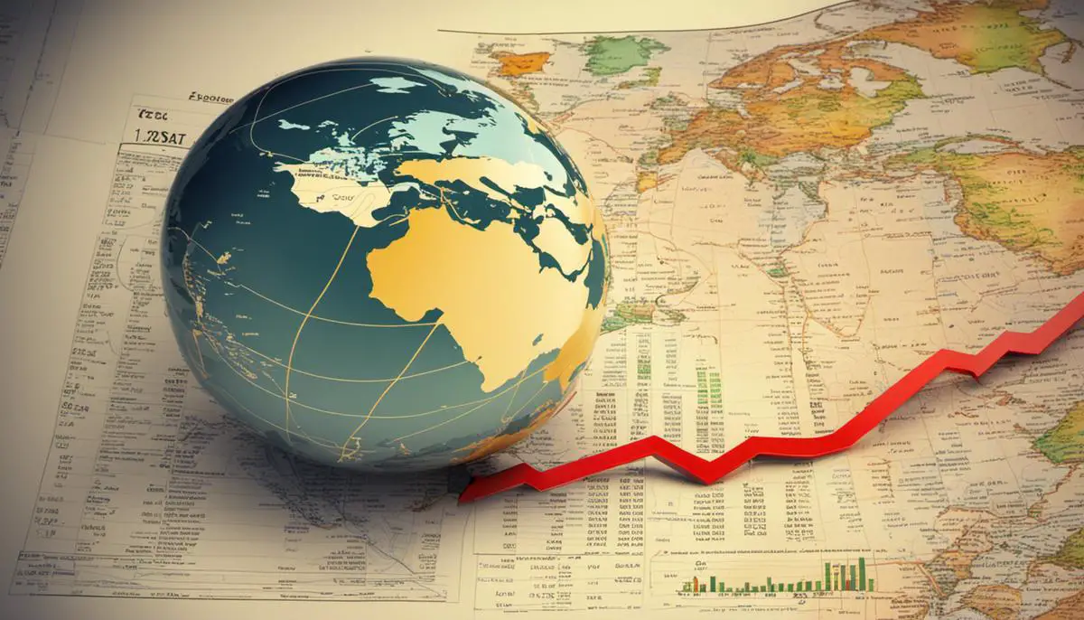 An image depicting Forex Day trading, showcasing currency exchange symbols, charts, and a global map.