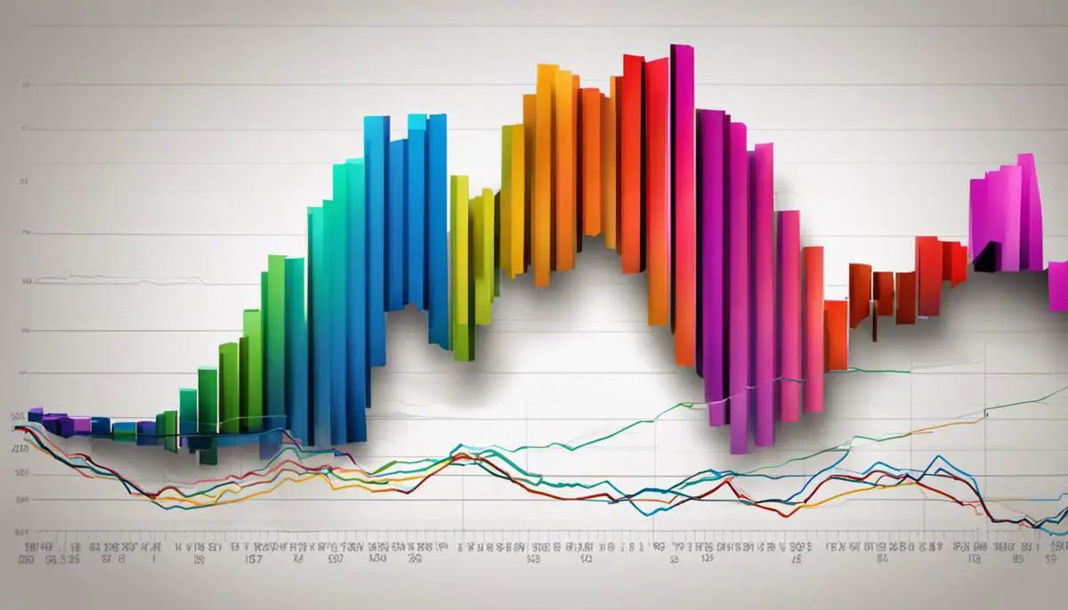 Image depicting a colorful graph showing the ups and downs of the stock market, representing the swings in swing trading