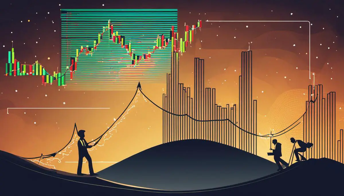 Image illustrating the concept of swing trading, showing a graph with upward and downward swings