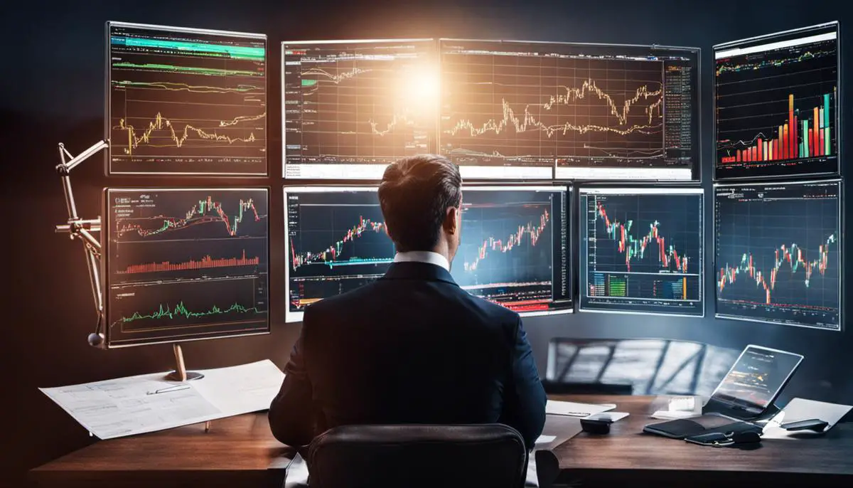An image of a trader studying charts and graphs, representing the concepts of trading psychology and risk management in swing trading.
