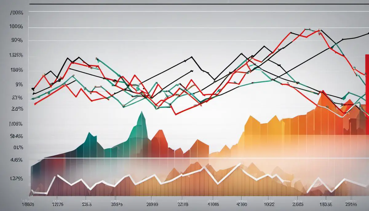 Mastering the VMA Indicator in Financial Trading 3 An image showing a graph with upward and downward trends, representing the VMA Indicator and its impact on trading profitability.